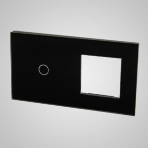 Glass panel for switches, 1+frame, Black, 157*86mm