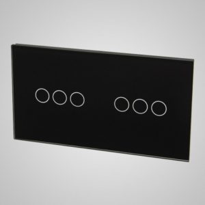 Glass panel for switches, 3+3, black, 157*86mm
